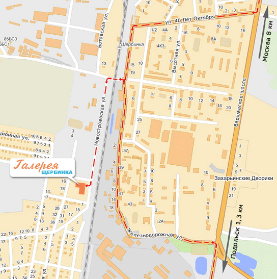 Схема проезда к торговому центру Галерея Щербинка